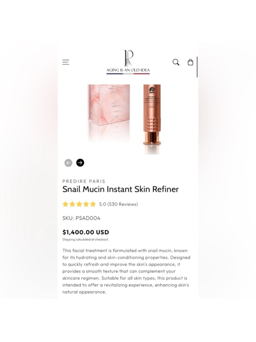 Snail Mucin Instant Skin Refiner — 1400 Msrp